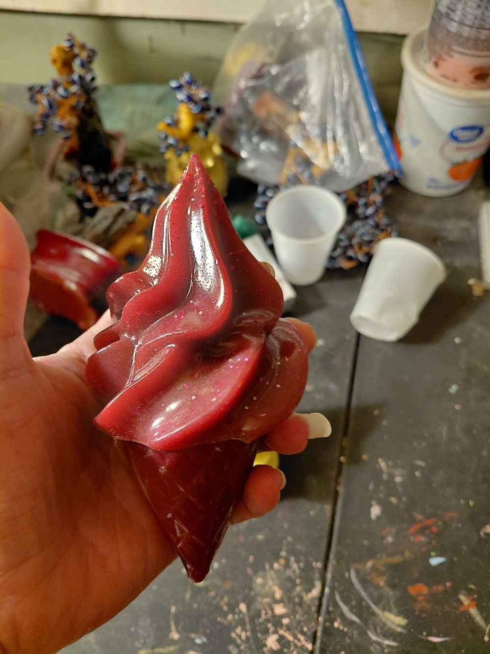 Handmade Red Ice Cream Cone Home Accent